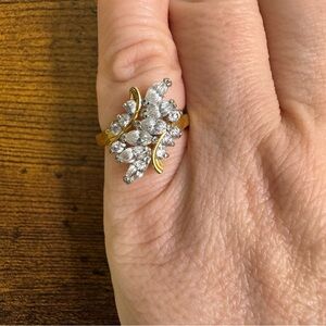 Vintage CZ Cluster Cocktail Ring Marquise Stones Gold Electroplated Size 5